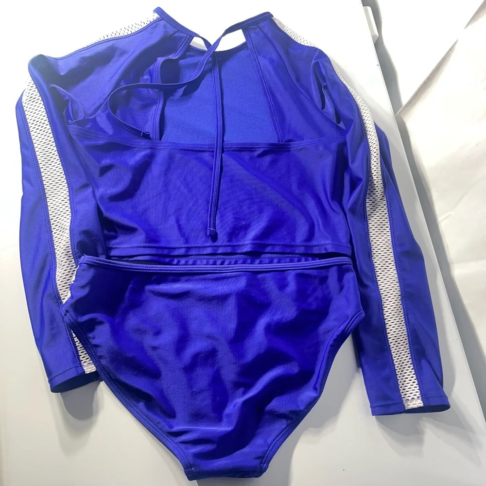 Art Class Girls Sheer Panel Long Sleeve Cropped 2-Piece Swimsuit -Size L (10/12)